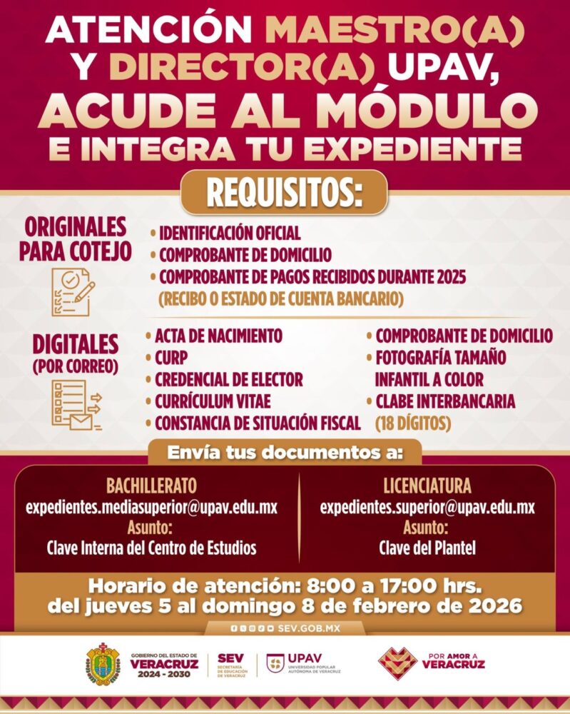 Abre UPAV sedes regionales para integración de expedientes de docentes y directivos