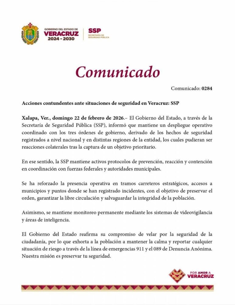 Refuerza SSP operativos de seguridad en Veracruz tras captura de objetivo prioritario