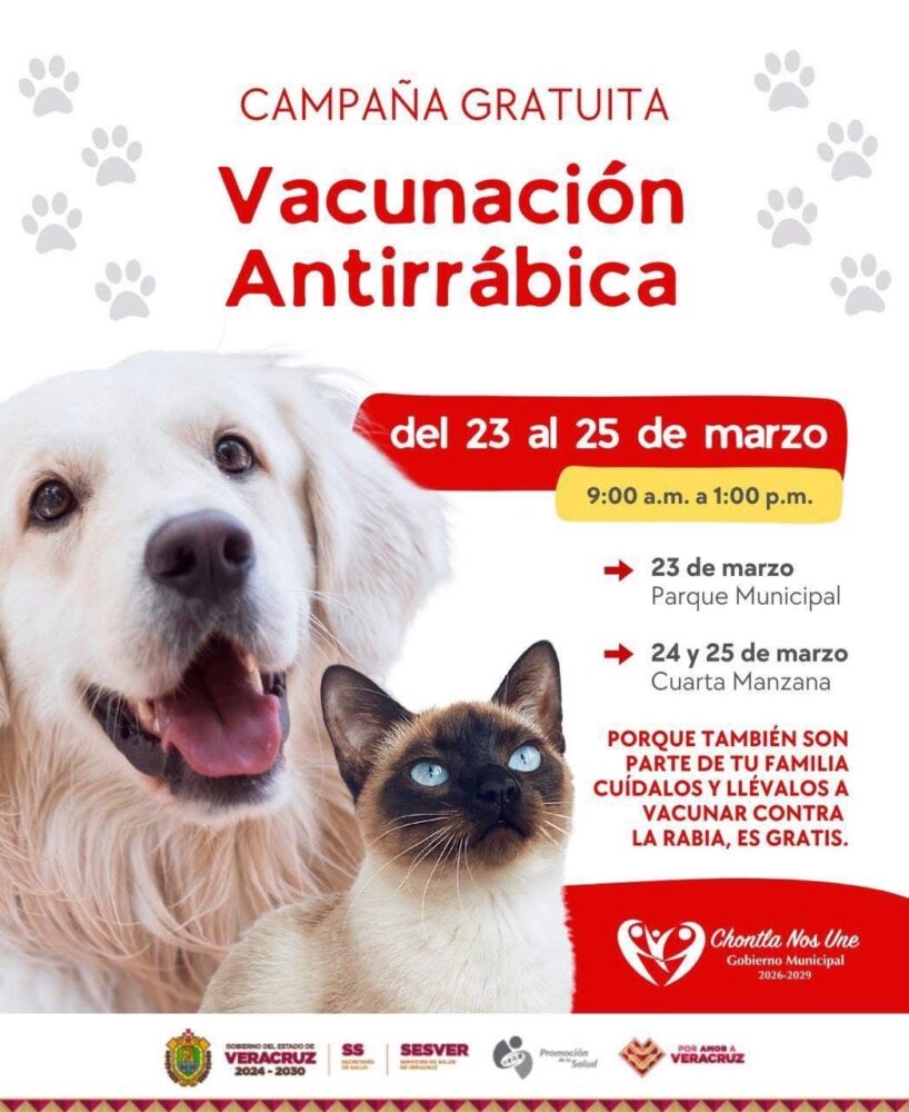 Realizan campaña gratuita de vacunación antirrábica en Chontla