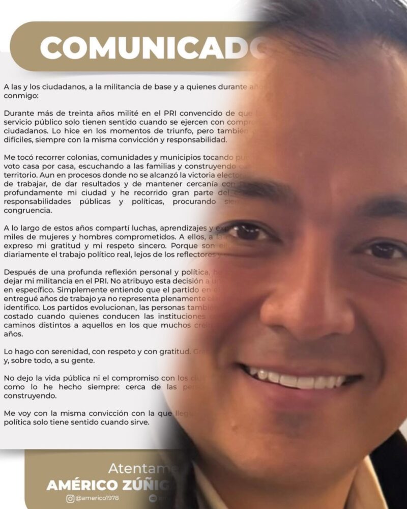 Americo Zúñiga rompe con el PRI tras más de 30 años de militancia